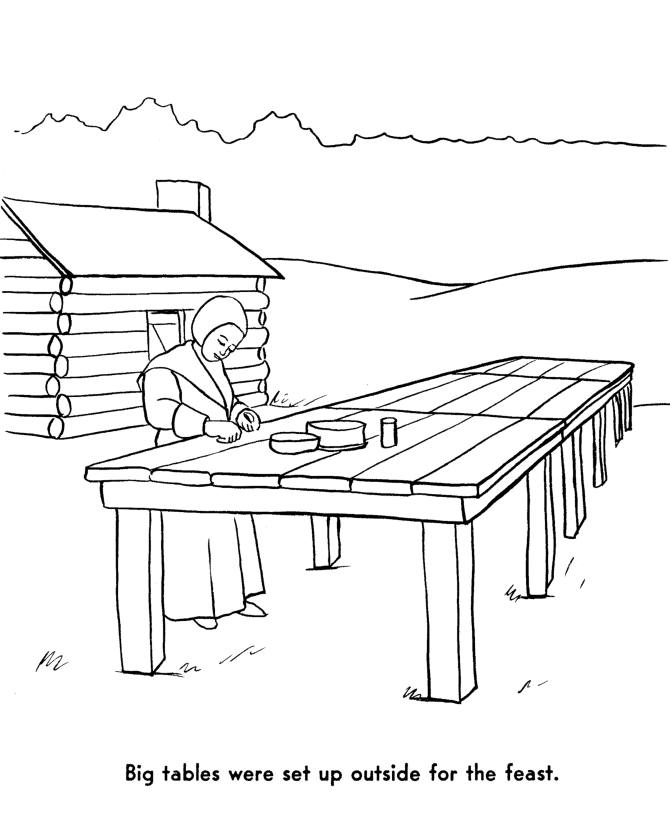 Pilgrims First Thanksgiving Coloring Page Pilgrims Made Special Tables Coloring Pages Bluebonkers