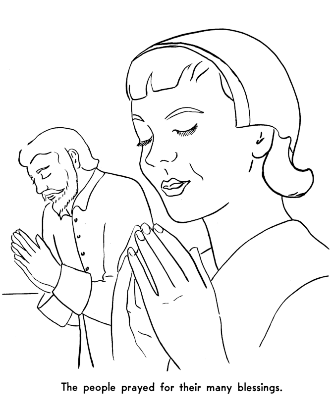  Pilgrims offered prayers of thanksgiving - Pilgrims Story of First Thanksgiving Coloring page