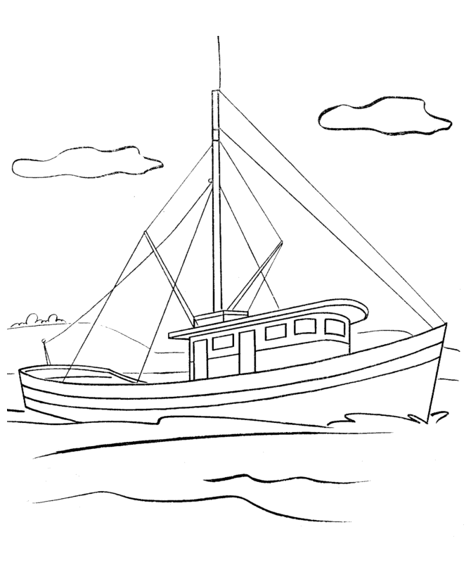 Bluebonkers Ships Boats Coloring Pages Fishing Boat