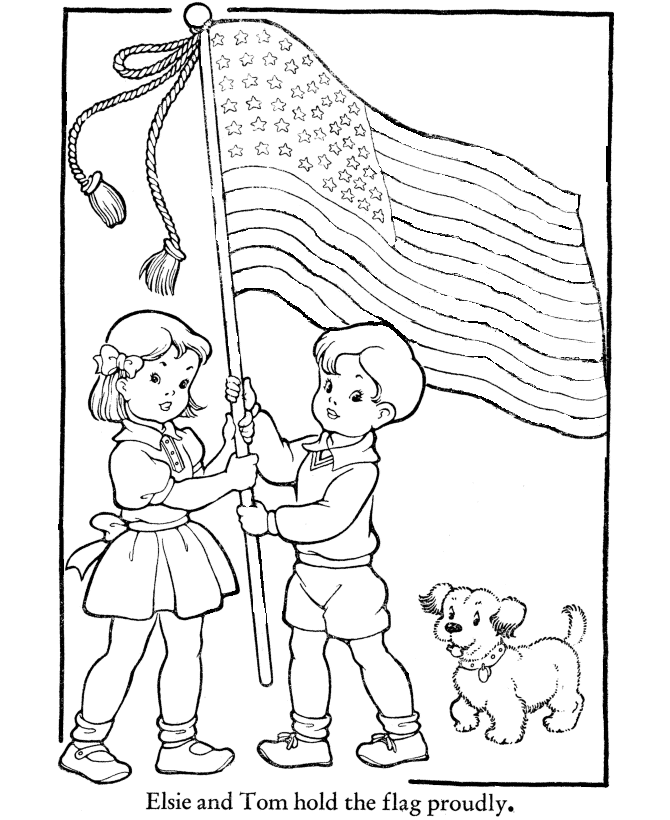 Children wave the flag - Veterans Day Coloring page