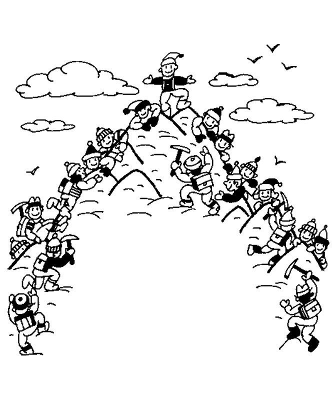 mountain climbing winter coloring page