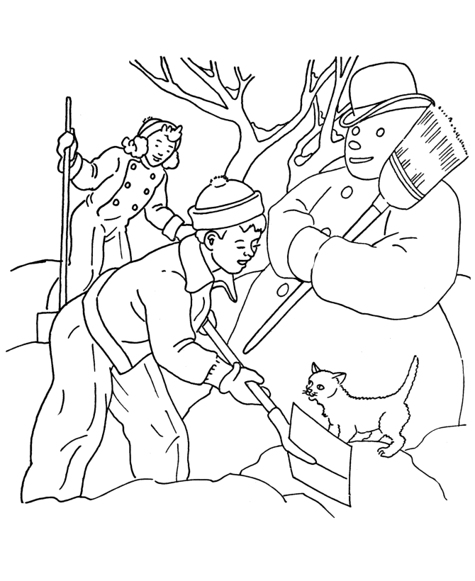 Building a Snowman coloring page