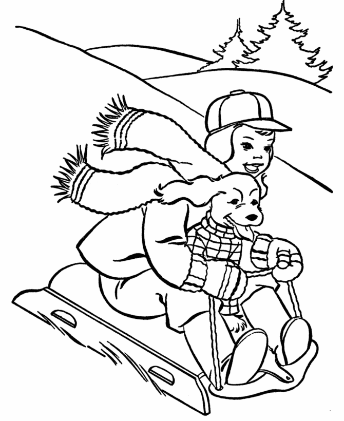 Winter Sledding coloring page
