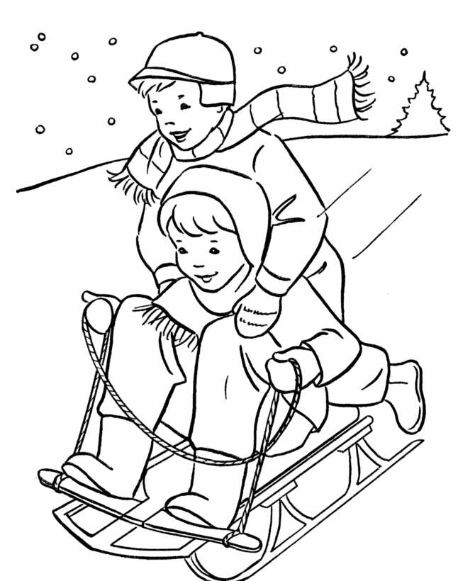 Boys Sledding coloring page