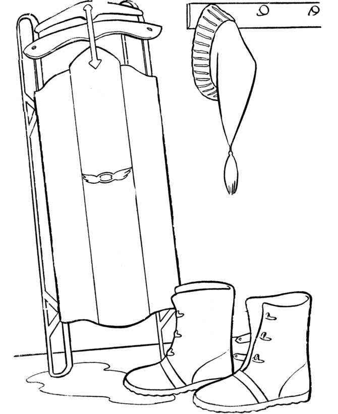 Put away your sled, cap, and boots coloring page