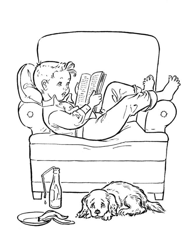 Winter is a good time to read a book coloring page