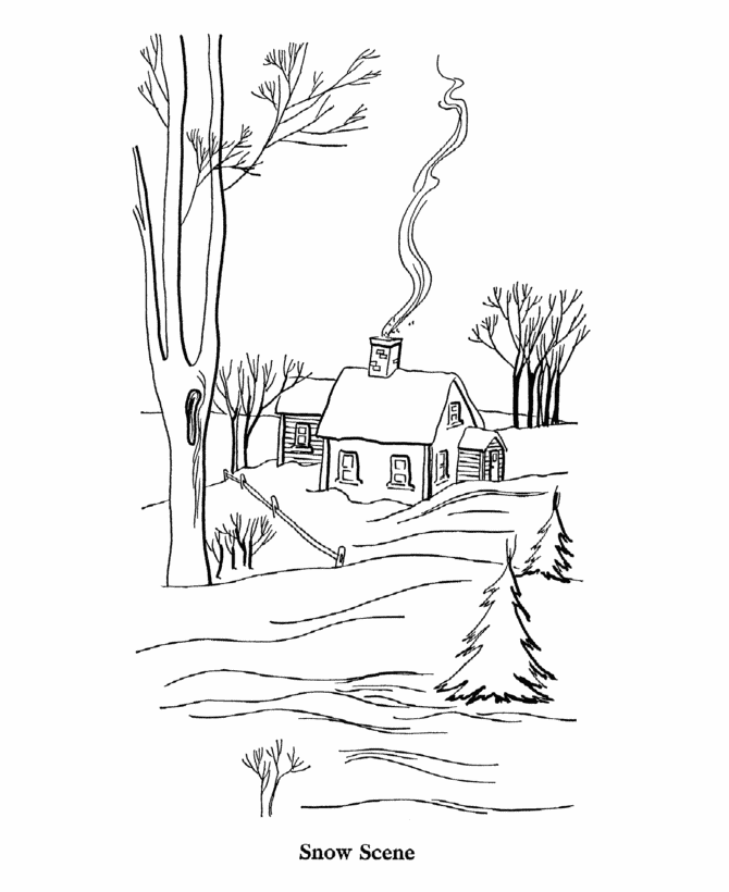 Winter scene coloring page