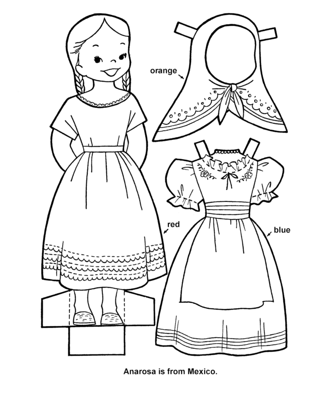 Printable cutout paper doll sheet